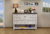 62" Gray and Ivory Solid Wood Six Drawer Triple Dresser